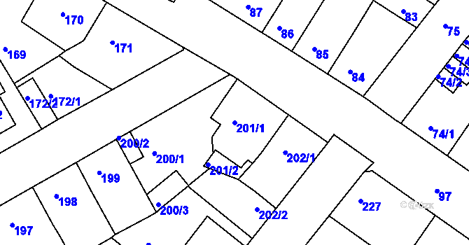 Parcela st. 201/1 v KÚ Bílina-Újezd, Katastrální mapa