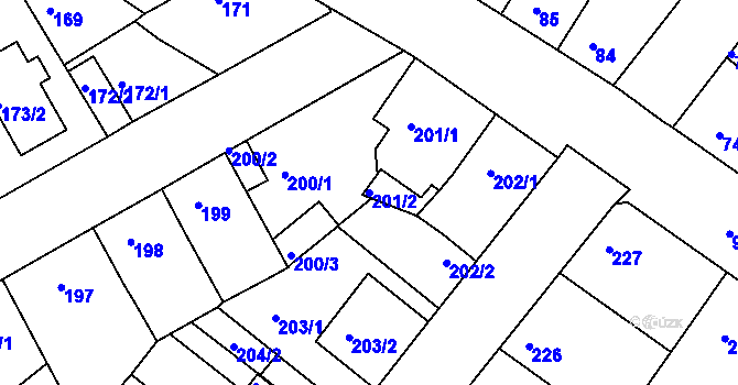 Parcela st. 201/2 v KÚ Bílina-Újezd, Katastrální mapa