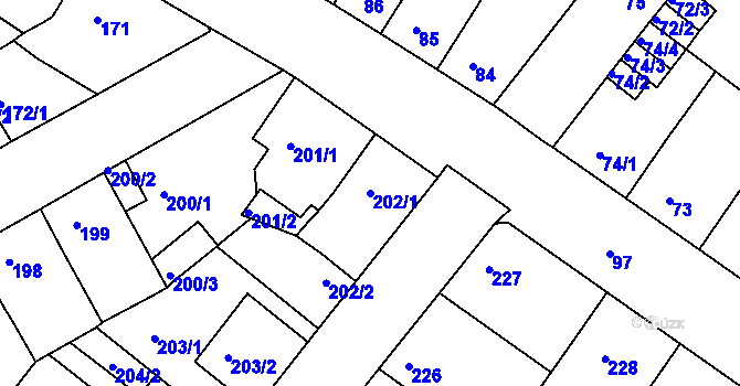 Parcela st. 202/1 v KÚ Bílina-Újezd, Katastrální mapa