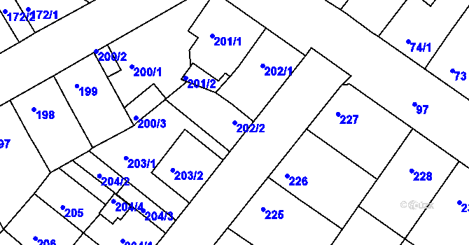 Parcela st. 202/2 v KÚ Bílina-Újezd, Katastrální mapa