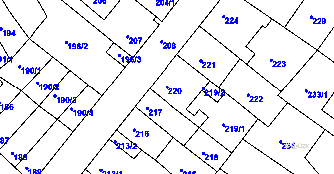 Parcela st. 220 v KÚ Bílina-Újezd, Katastrální mapa