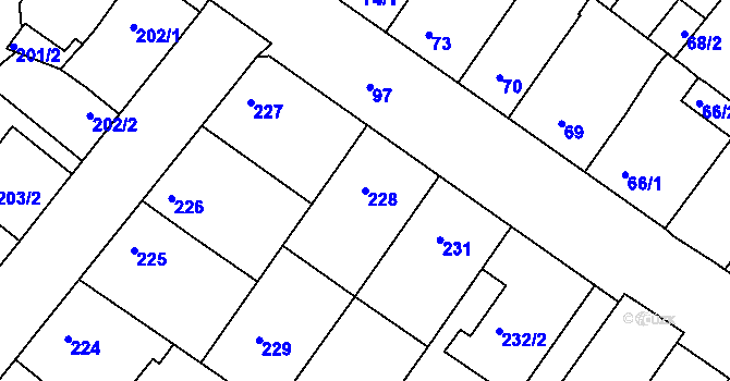 Parcela st. 228 v KÚ Bílina-Újezd, Katastrální mapa