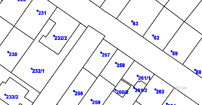 Parcela st. 257 v KÚ Bílina-Újezd, Katastrální mapa