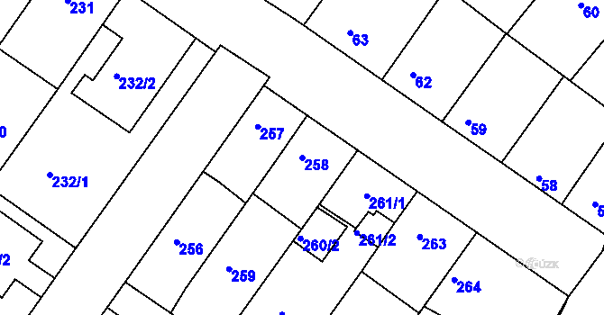 Parcela st. 258 v KÚ Bílina-Újezd, Katastrální mapa
