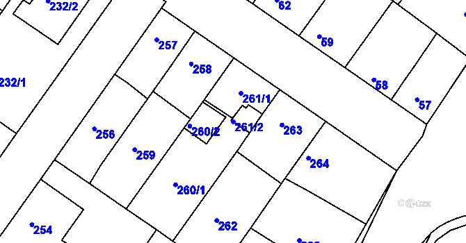 Parcela st. 261/2 v KÚ Bílina-Újezd, Katastrální mapa