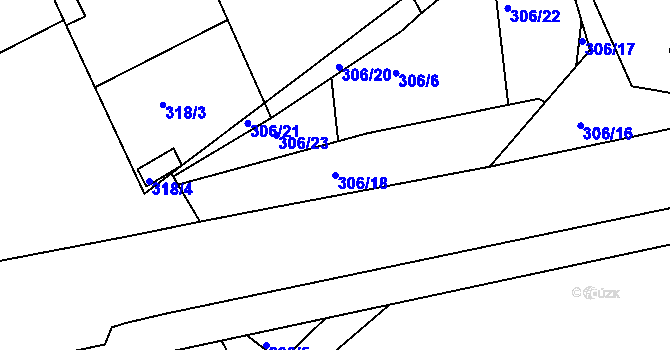 Parcela st. 306/18 v KÚ Bílina-Újezd, Katastrální mapa