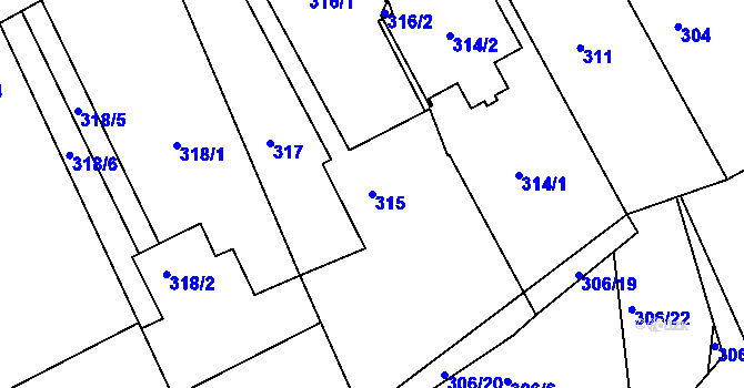 Parcela st. 315 v KÚ Bílina-Újezd, Katastrální mapa