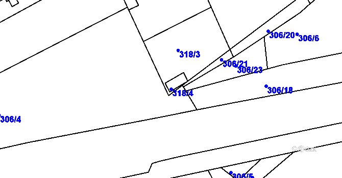 Parcela st. 318/4 v KÚ Bílina-Újezd, Katastrální mapa