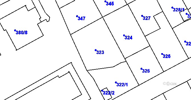 Parcela st. 323 v KÚ Bílina-Újezd, Katastrální mapa