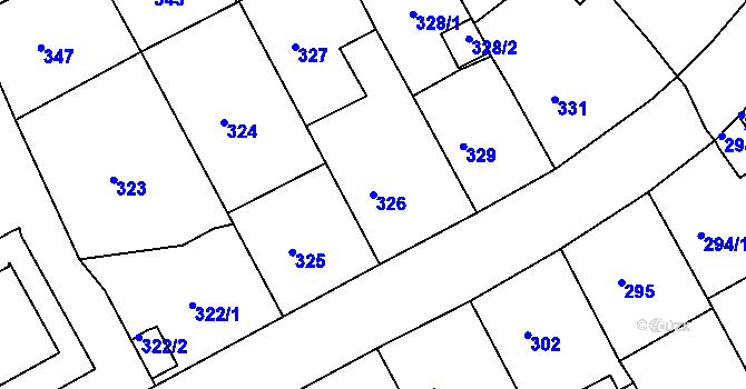 Parcela st. 326 v KÚ Bílina-Újezd, Katastrální mapa