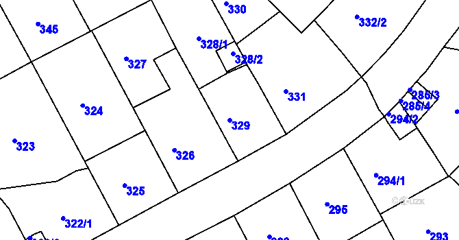 Parcela st. 329 v KÚ Bílina-Újezd, Katastrální mapa