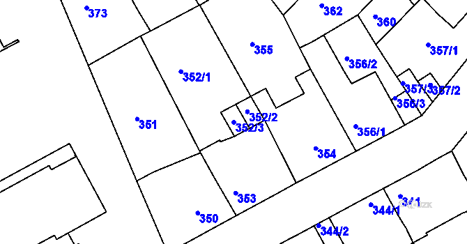 Parcela st. 352/3 v KÚ Bílina-Újezd, Katastrální mapa