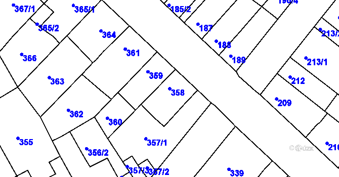 Parcela st. 358 v KÚ Bílina-Újezd, Katastrální mapa