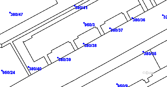 Parcela st. 380/38 v KÚ Bílina-Újezd, Katastrální mapa