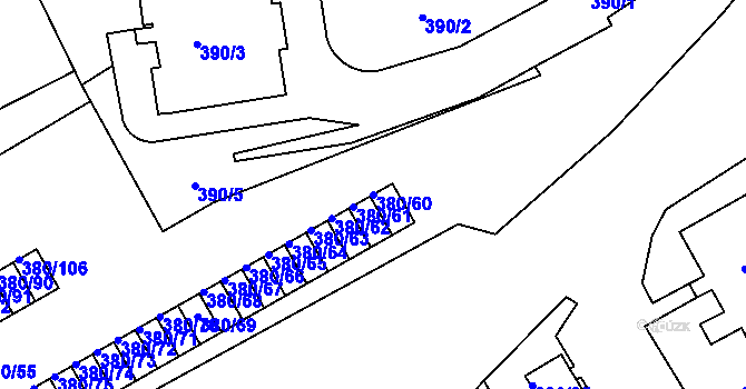 Parcela st. 380/60 v KÚ Bílina-Újezd, Katastrální mapa