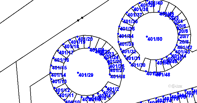 Parcela st. 401/23 v KÚ Bílina-Újezd, Katastrální mapa