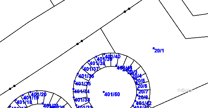 Parcela st. 401/40 v KÚ Bílina-Újezd, Katastrální mapa