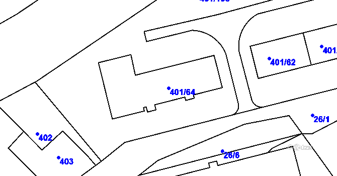 Parcela st. 401/64 v KÚ Bílina-Újezd, Katastrální mapa