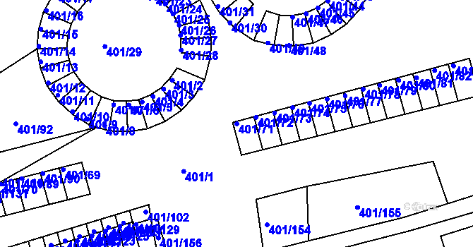 Parcela st. 401/71 v KÚ Bílina-Újezd, Katastrální mapa
