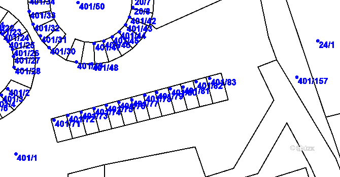 Parcela st. 401/80 v KÚ Bílina-Újezd, Katastrální mapa