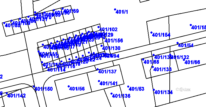 Parcela st. 401/94 v KÚ Bílina-Újezd, Katastrální mapa