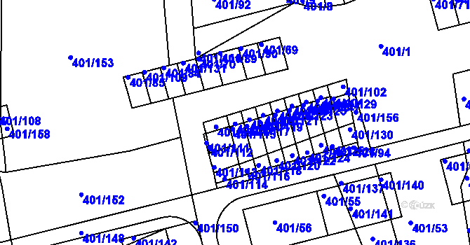 Parcela st. 401/95 v KÚ Bílina-Újezd, Katastrální mapa