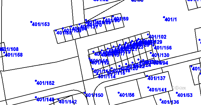 Parcela st. 401/115 v KÚ Bílina-Újezd, Katastrální mapa