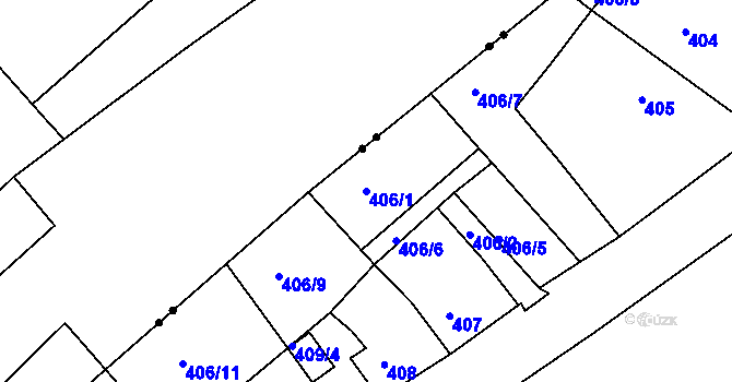 Parcela st. 406/1 v KÚ Bílina-Újezd, Katastrální mapa