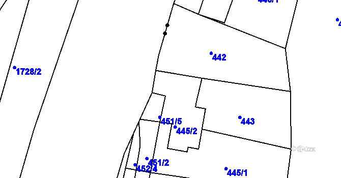 Parcela st. 444 v KÚ Bílina-Újezd, Katastrální mapa