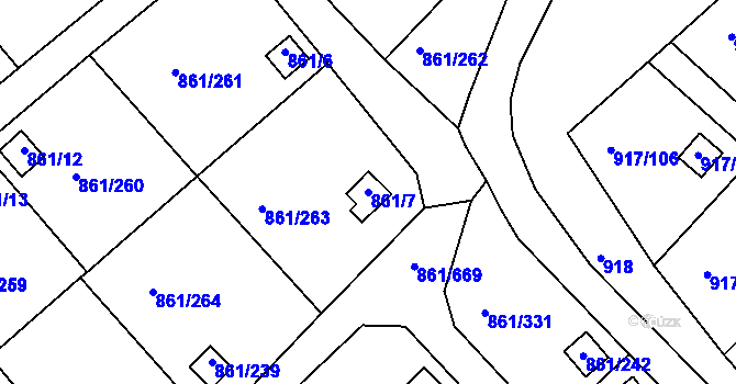 Parcela st. 861/7 v KÚ Bílina-Újezd, Katastrální mapa