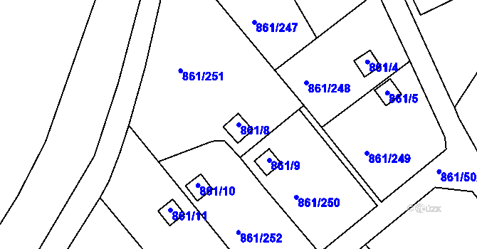 Parcela st. 861/8 v KÚ Bílina-Újezd, Katastrální mapa