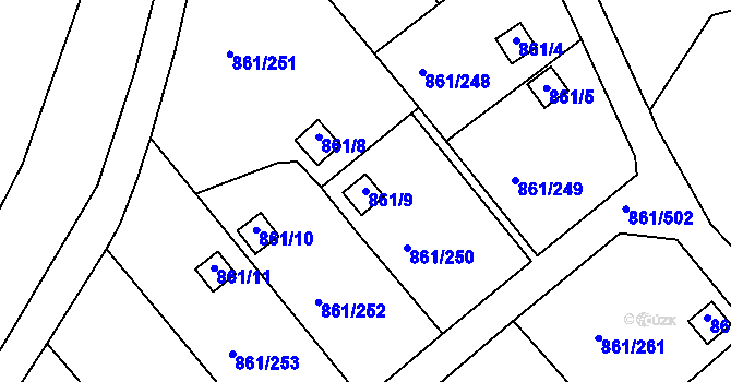 Parcela st. 861/9 v KÚ Bílina-Újezd, Katastrální mapa