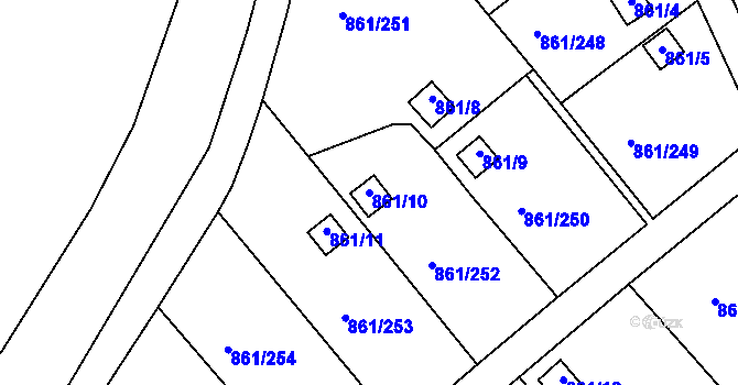 Parcela st. 861/10 v KÚ Bílina-Újezd, Katastrální mapa