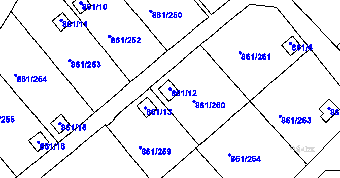 Parcela st. 861/12 v KÚ Bílina-Újezd, Katastrální mapa