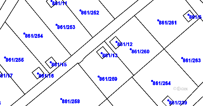Parcela st. 861/13 v KÚ Bílina-Újezd, Katastrální mapa