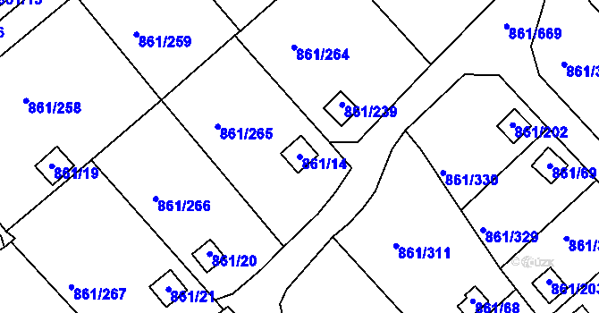 Parcela st. 861/14 v KÚ Bílina-Újezd, Katastrální mapa