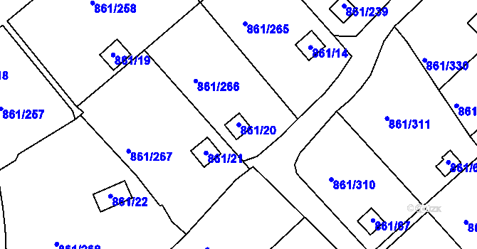 Parcela st. 861/20 v KÚ Bílina-Újezd, Katastrální mapa