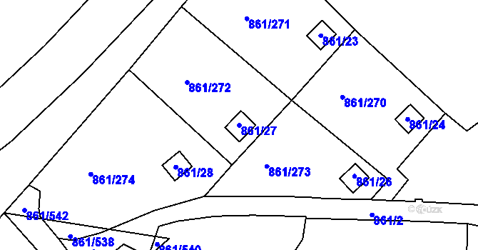 Parcela st. 861/27 v KÚ Bílina-Újezd, Katastrální mapa