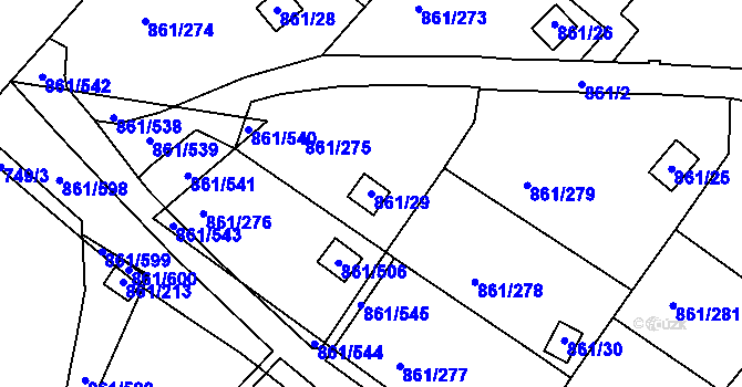 Parcela st. 861/29 v KÚ Bílina-Újezd, Katastrální mapa