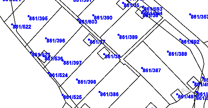 Parcela st. 861/38 v KÚ Bílina-Újezd, Katastrální mapa