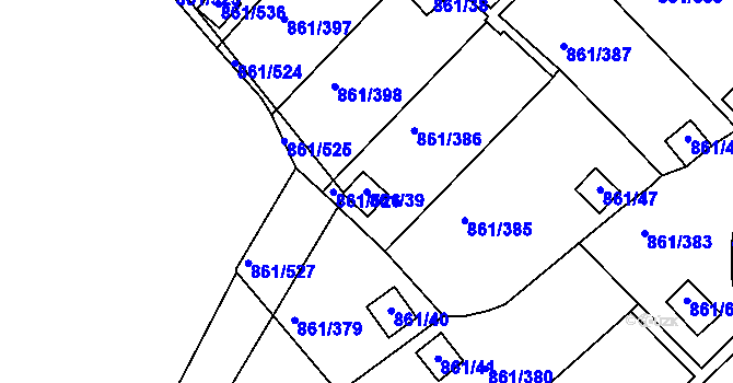 Parcela st. 861/39 v KÚ Bílina-Újezd, Katastrální mapa