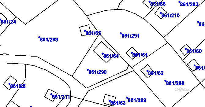 Parcela st. 861/64 v KÚ Bílina-Újezd, Katastrální mapa
