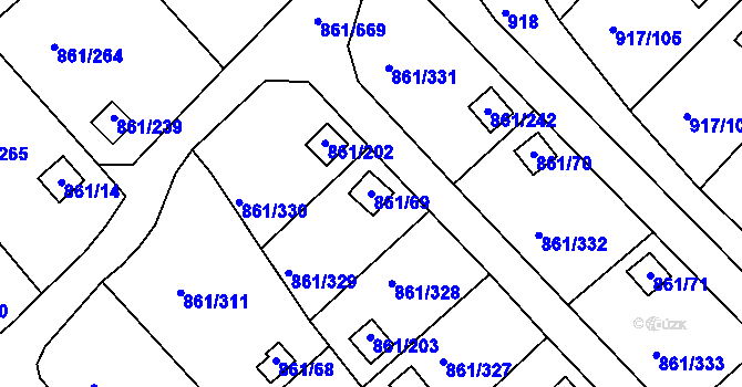 Parcela st. 861/69 v KÚ Bílina-Újezd, Katastrální mapa
