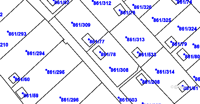 Parcela st. 861/78 v KÚ Bílina-Újezd, Katastrální mapa