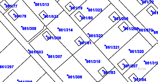 Parcela st. 861/81 v KÚ Bílina-Újezd, Katastrální mapa