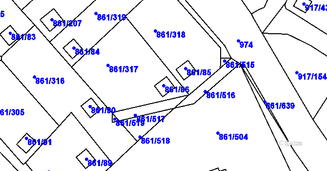 Parcela st. 861/86 v KÚ Bílina-Újezd, Katastrální mapa