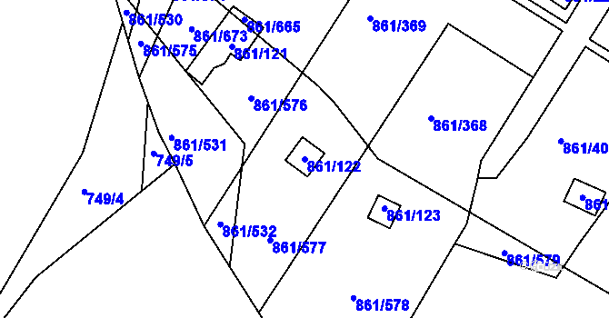 Parcela st. 861/122 v KÚ Bílina-Újezd, Katastrální mapa