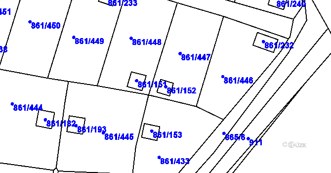 Parcela st. 861/152 v KÚ Bílina-Újezd, Katastrální mapa