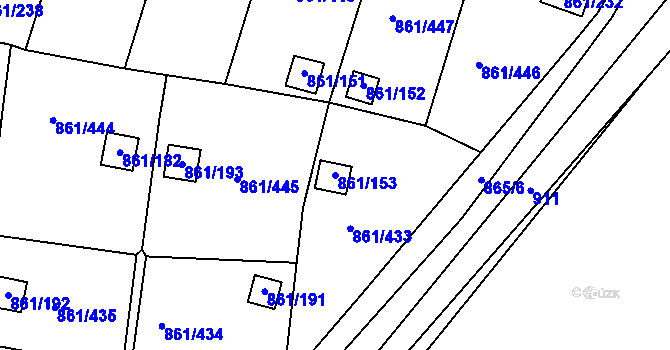 Parcela st. 861/153 v KÚ Bílina-Újezd, Katastrální mapa