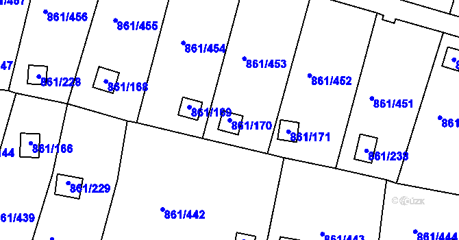 Parcela st. 861/170 v KÚ Bílina-Újezd, Katastrální mapa